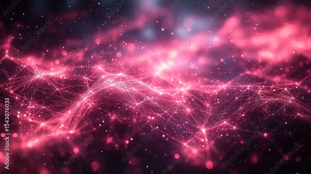 Fototapeta premium Abstract digital network, glowing pink, cosmic background