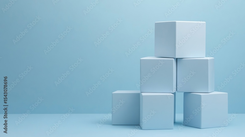 Minimal cubes blue background geometric abstract modern design concept clean architecture white simple structure Minimal cubes blue background geometric abstract modern design concept clean architecture white simple structure