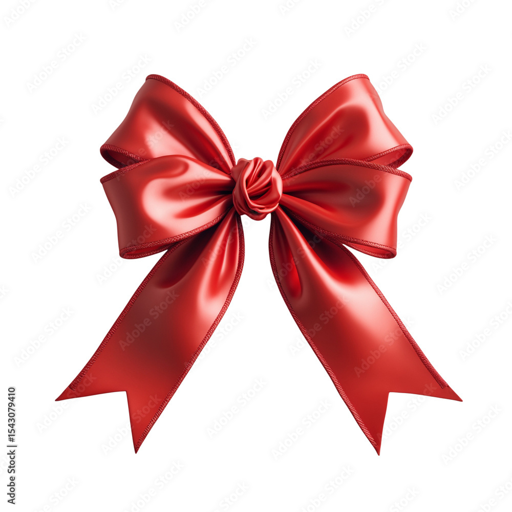 Fototapeta premium Elegant red satin ribbon bow christmas gift decoration transparent background
