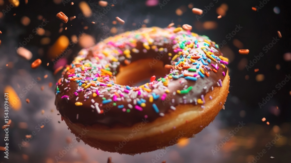 Delicious glazed donut with colorful sprinkles sweet bakery dessert closeup sugar snack breakfast fun treat