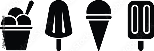 Simple black and white icons of ice cream treats