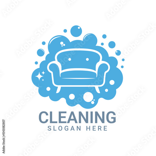 Cleaning Service Logo with Sofa and Bubbles