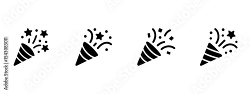 Confetti icon set. Exploding party popper icon.  Surprise, fun, and joy symbol. Vector illustration.