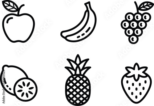 Wallpaper Mural Illustration of six different types of fruits in black and white line Torontodigital.ca