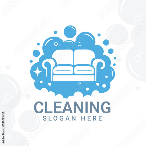 Cleaning Service Logo with Sofa and Bubbles