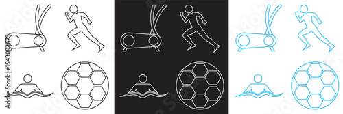 Athletic Sports  Icons . Exercises, football, swimming etc icon. Vector illustration. isolated on white and black background. EPS 10