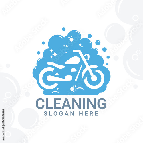 Motorcycle Cleaning Logo with Bubbles and Soap