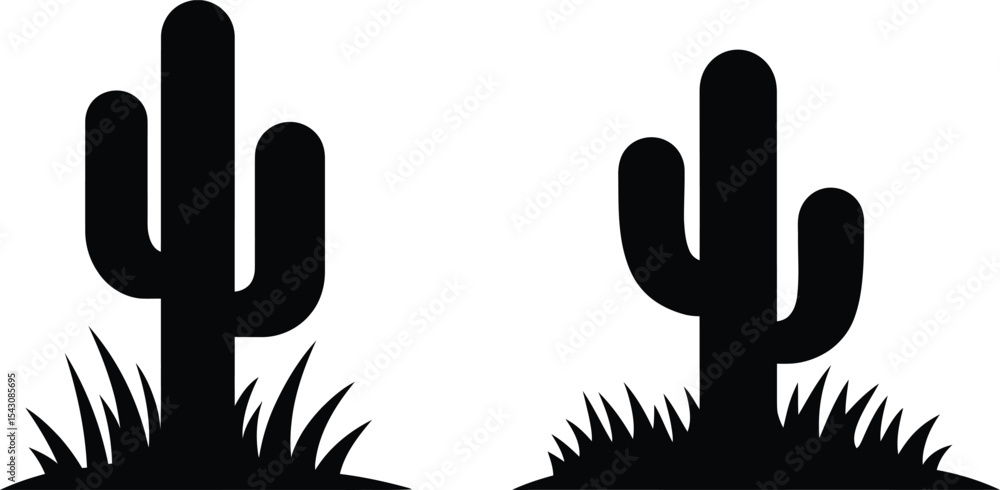 Obraz premium Two Simple Black Silhouette Cacti in Desert Grass