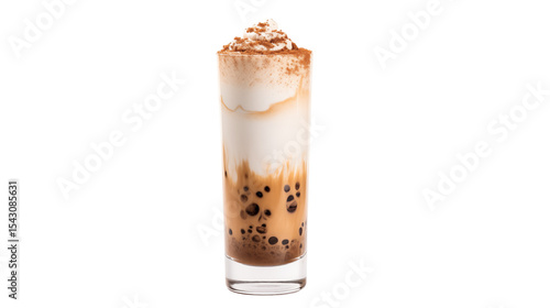 Bubble Tea, Boba Milk Tea, Pearl Milk Tea, Iced Boba Drink, Delicious Pearl Milk Tea with Whipped Topping, Iced Brown Sugar Bubble Tea Drink, Layered Boba Milk Tea in Tall Glass, Creamy Iced Bubble 