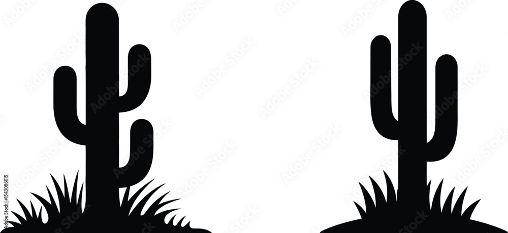 Fototapeta premium Simple Silhouette of Two Cacti in Desert Landscape