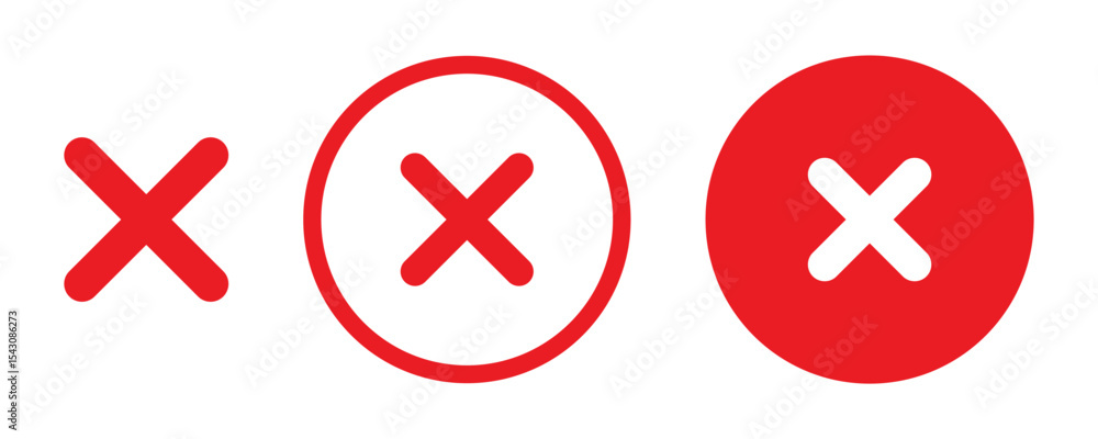 Fototapeta premium Red cross sign set. Wrong mark collection. Red cross X symbol. Red grunge X icon. Stock vector.