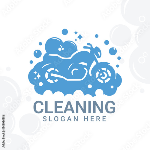 Motorcycle Cleaning Logo with Bubbles and Soap