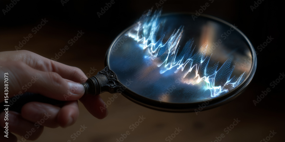 Obraz premium Hand mirror overlays fluctuating pulses visualizing cognitive AI feedback.