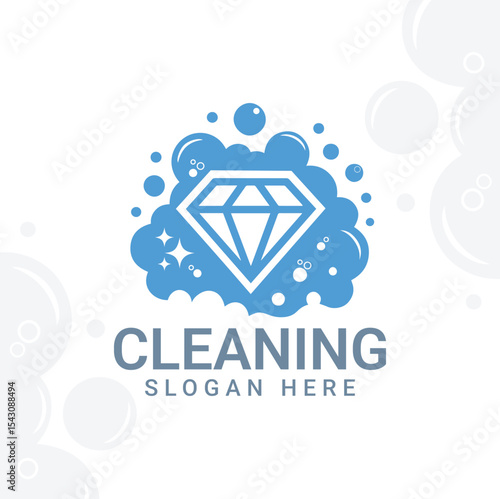 Diamond Cleaning Service Logo with Bubbles
