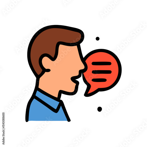 Man Speaking with Red Speech Bubble Icon Illustration.