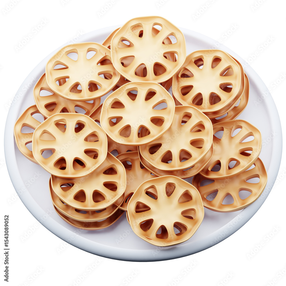 Fototapeta premium 3D illustration of crispy and delicious traditional kembang goyang cookies, often enjoyed during holidays, with a light and crunchy texture. Perfect for festive gatherings!