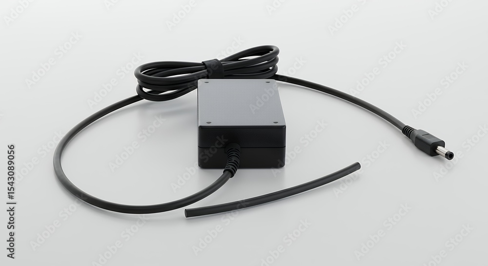 Fototapeta premium Black power adapter isolated on white background