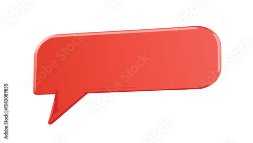 Illustration of a three dimensional red speech bubble with a glossy finish on a plain white background