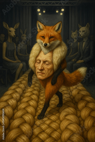 Fox Wearing Human Head as Fashion