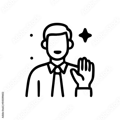 Smiling Businessman Gesturing with a Friendly Hand.
