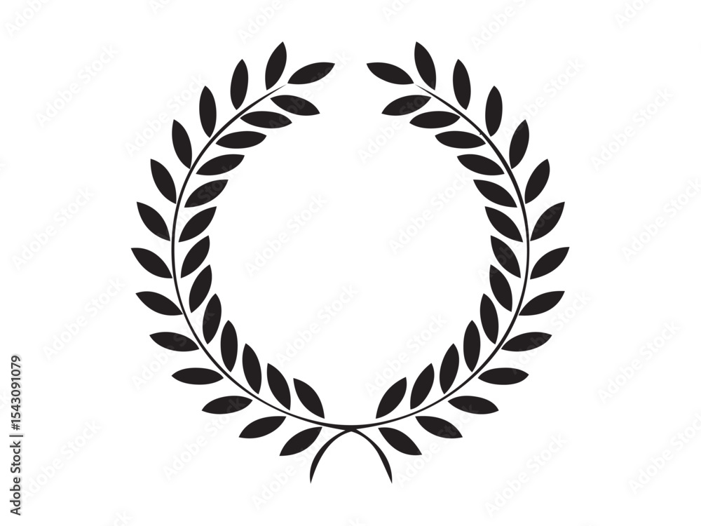 Obraz premium Vector isolated one single simple laurel leaves branch round frame for the winner medal colorless black and white outline silhouette shadow shape stencil solid black