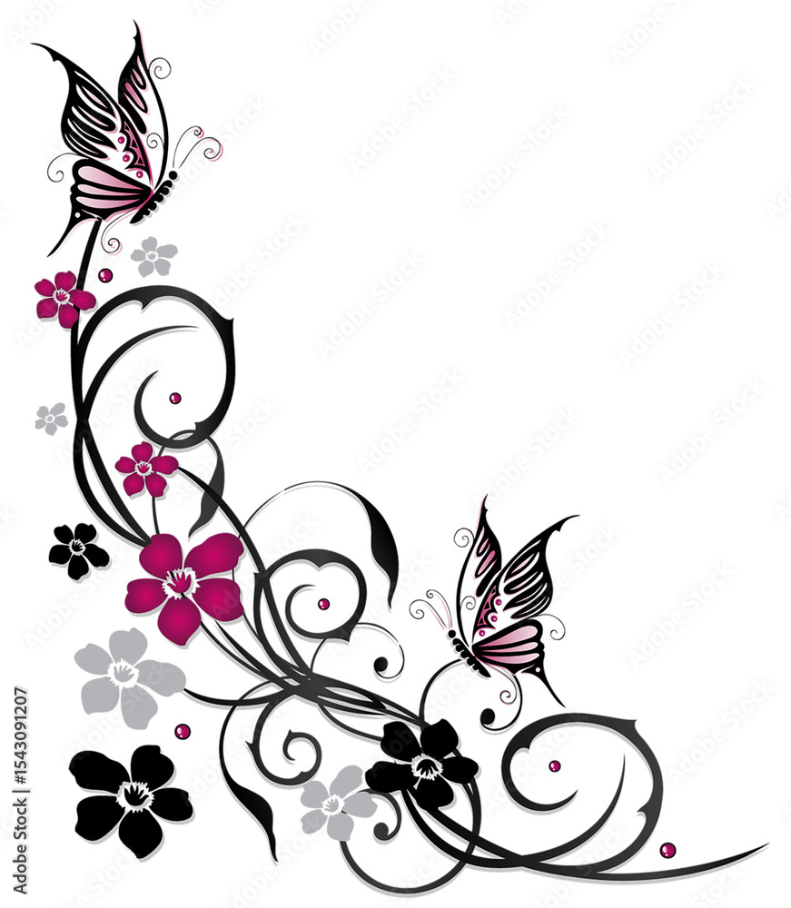 Naklejka premium abstract floral background with butterflies