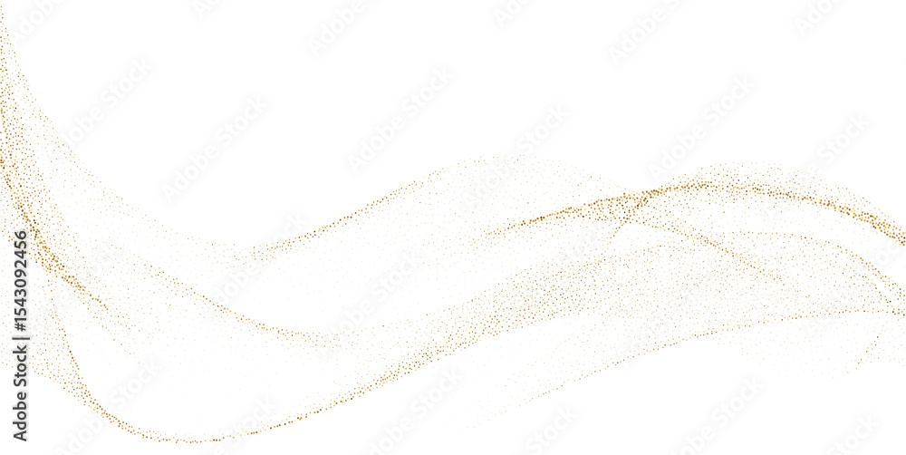Naklejka premium Abstract Shiny Gold Glitter Wave design element. Isolated PNG Design Element. Merry Christmas and Happy New Year Decoration.Transparent Background. For invitation and greeting card BG 