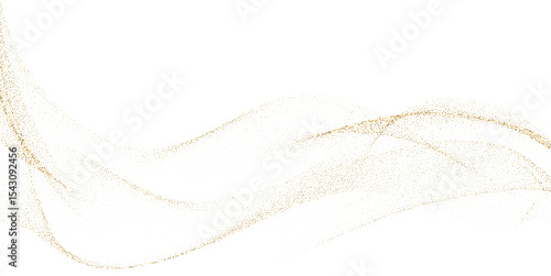 Abstract Shiny Gold Glitter Wave design element. Isolated PNG Design Element. Merry Christmas and Happy New Year Decoration.Transparent Background.  For invitation and greeting card BG 