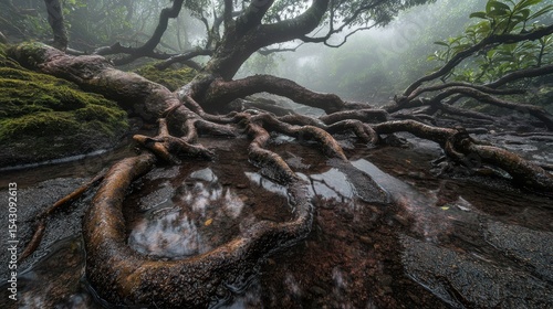 The roots of a tree in a stream.