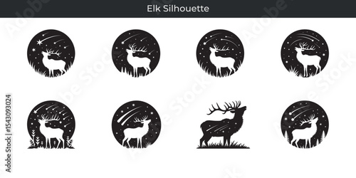 Elegant elk silhouette designs featuring stellar night sky scenery for creative projects