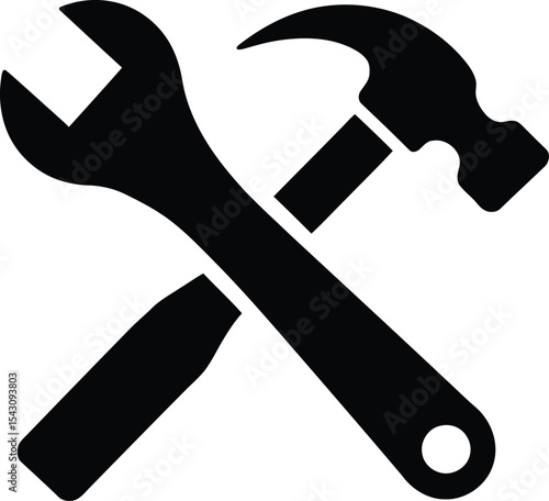 Simple Black and White Tools Icon for Repair and Construction
