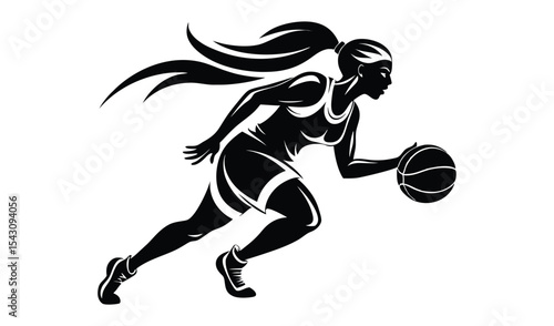 Dynamic silhouette of female basketball player dribbling