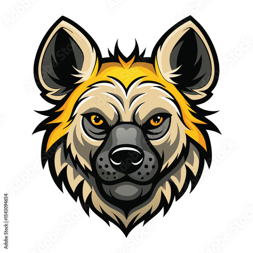 Fierce cartoon hyena stares intently forward with captivating yellow eyes and a determined expression