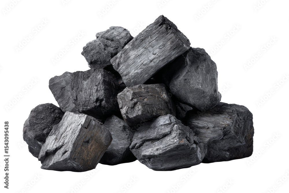 A pile of black rocks on a white background A pile of black rocks on a white background