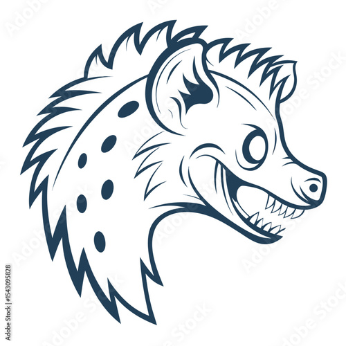 Fierce monochrome hyena head shows sharp teeth and spotted neck aggressively