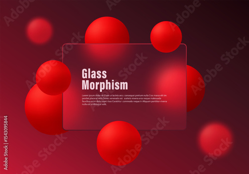 Glass morphism background with red glowing spheres on burgundy gradient