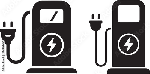 Black and White Electric Vehicle Charging Station Icons
