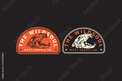 Tiger cranium retro badge logo vector design set for wildlife, hunter, adventure. Wild tiger skull bone vintage emblem logo graphic collections. Predator skull illustration label element designs