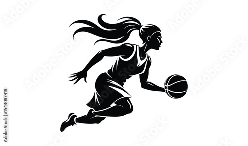 Dynamic silhouette of female basketball player dribbling