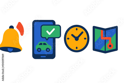 Ride Confirmation Icons. Isometric flat vector illustration of a mobile notification for ride confirmation with estimated arrival