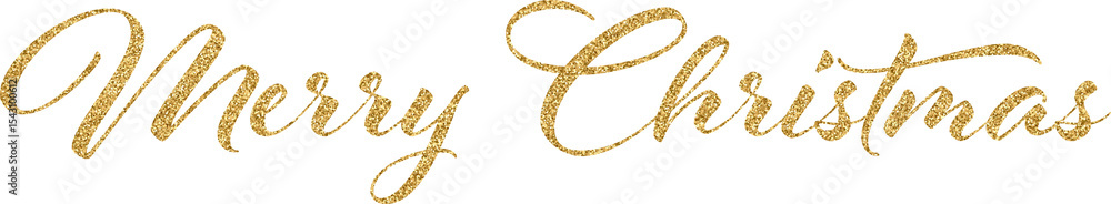 Fototapeta premium Gold Glitter Merry Christmas Handwritten Calligrraphy Lettering. Xmas Hand Drawn Element