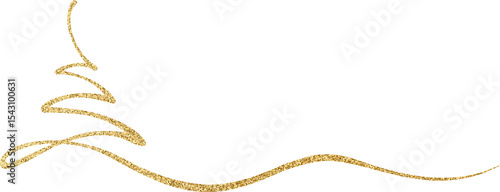 Gold Ornate Christmas Bauble. Christmas Tree Decoration. Foil Glitter Calligraphic Pine. Handwritten. Hand Drawn