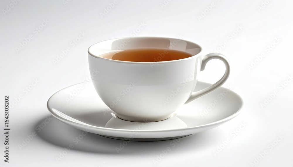 Aromatic Tea in Elegant White Teacup and Saucer Refreshing Beverage Aromatic Tea in Elegant White Teacup and Saucer Refreshing Beverage