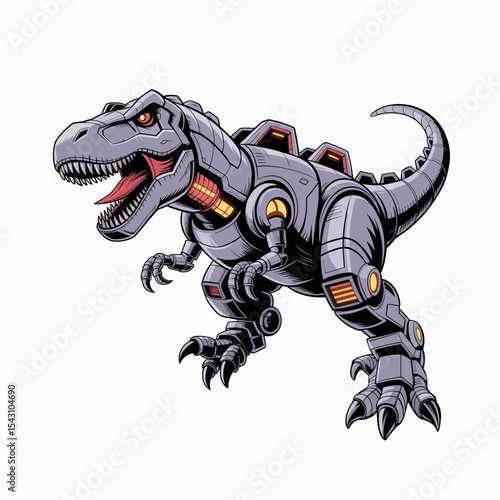 Mecha T-Rex Dinosaur Robot Hand Drawn Illustration