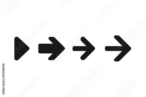 Minimalist Arrow Icons. Solid style icons of minimalist forward variants: mono right arrow, flat arrow icon, minimal glyph,