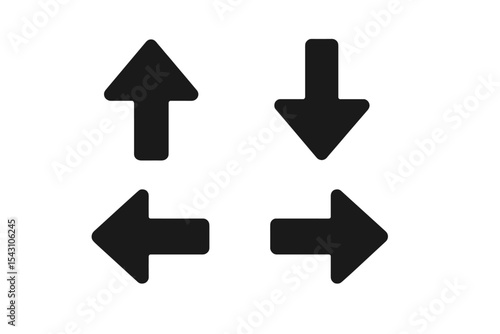Solid Arrow Icons. Solid style icons of arrows: arrow pointing up, arrow pointing down, arrow pointing left, arrow pointing right.