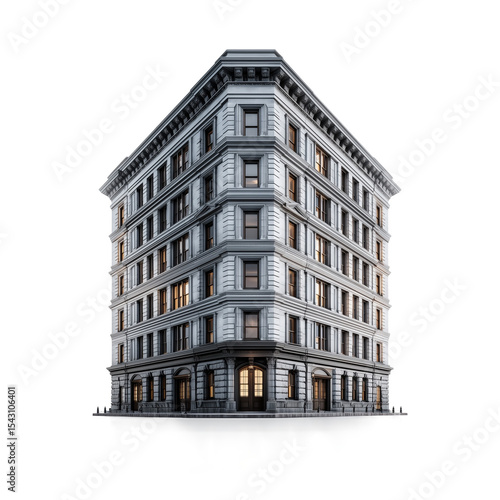 A highly realistic image of building, perfectly isolated on a clean, pure white background. The object is sharply separated from the background with no shadows or reflections cast onto the backdrop