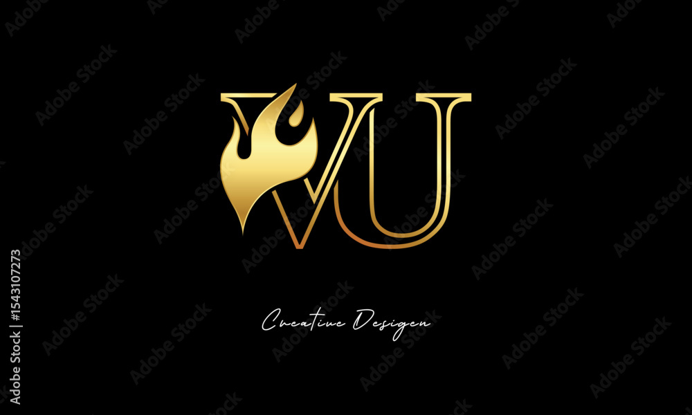 VU Flame Logo – Elegant Gold Monogram Letter mark with Fire Symbol for Luxury Branding, Energy Identity & Creative Logo Design VU Flame Logo – Elegant Gold Monogram Letter mark with Fire Symbol for Luxury Branding, Energy Identity & Creative Logo Design