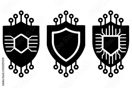 set of Check Shield Circuit Board silhouette vector illustration