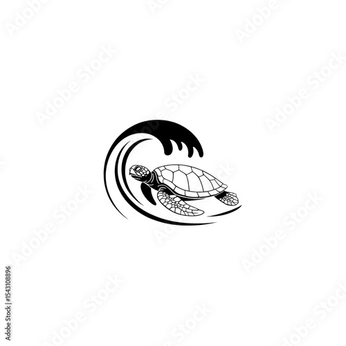 Turtle swims gracefully beneath a crashing wave in a serene ocean setting